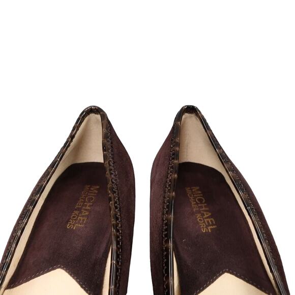 Michael Kors Shoes Women 8.5 Wedge Pump Leather Fashion Ballet Flat Brown Buckle - Picture 4 of 14
